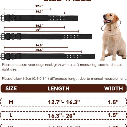 Heavy Duty Dog Collar for Large Dogs, Tactical Dog Collars with Metal Buckle & D Ring, 1.5" Width Thick Adjustable Nyl Collar for Medium Dogs, Black/L