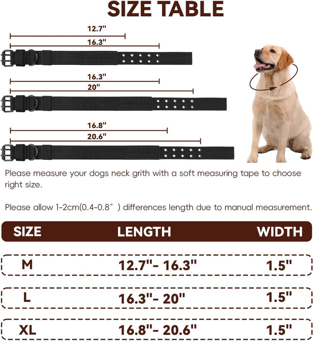 Heavy Duty Dog Collar for Large Dogs Tactical Dog Collars with Metal Buckle & D Ring 1.5 Width Thick – product detail