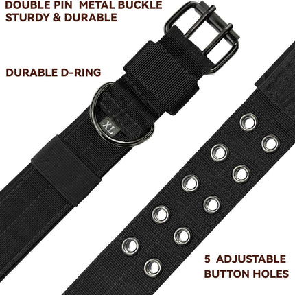 Heavy Duty Dog Collar for Large Dogs, Tactical Dog Collars with Metal Buckle & D Ring, 1.5" Width Thick Adjustable Nyl Collar for Medium Dogs, Black/L