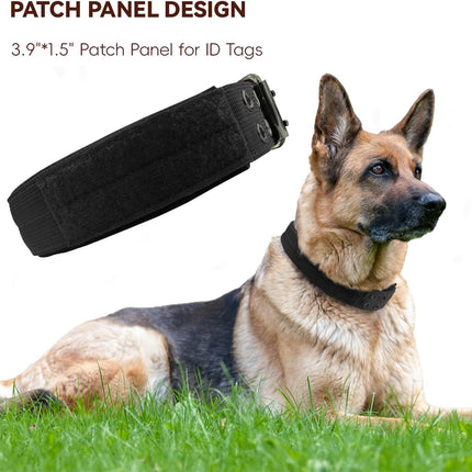 Heavy Duty Dog Collar for Large Dogs, Tactical Dog Collars with Metal Buckle & D Ring, 1.5" Width Thick Adjustable Nyl Collar for Medium Dogs, Black/L
