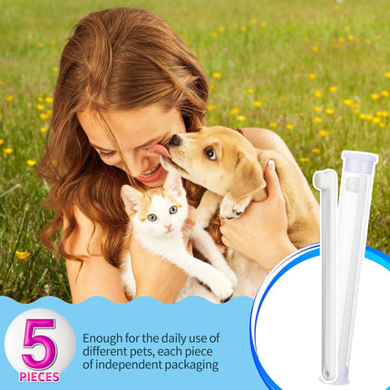 Petluno Small Dog & Cat Toothbrush 5 Set, Micro Nano Bristles to Clean pet Teeth Toothbrushes, Puppy Dogs Pet Tooth Cleaning Kit with Storage Box（White