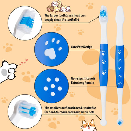 Petluno Pet Toothbrush for Dogs, Cats, Double Headed with Soft Bristles, Easy Teeth Cleaning, Non Slip Dog Toothbrushes in Bulk (Pack of 6) 6 Pcs