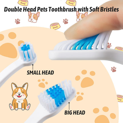 Petluno Pet Toothbrush for Dogs, Cats, Double Headed with Soft Bristles, Easy Teeth Cleaning, Non Slip Dog Toothbrushes in Bulk (Pack of 6) 6 Pcs