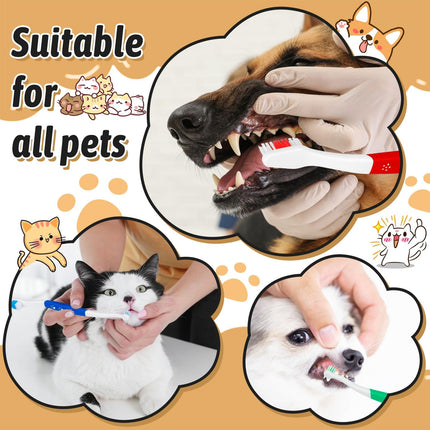 Petluno Pet Toothbrush for Dogs, Cats, Double Headed with Soft Bristles, Easy Teeth Cleaning, Non Slip Dog Toothbrushes in Bulk (Pack of 6) 6 Pcs
