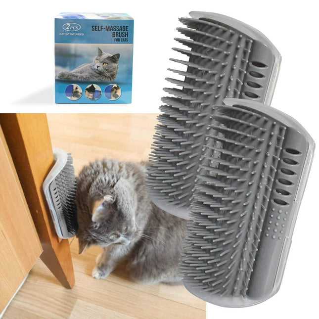 2 Pack Softer Self Groomer with Catnip Wall Corner Massage Comb Scratcher Grooming Brush Tool for Long &