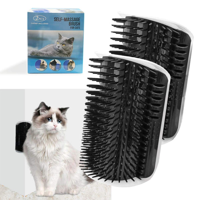 2 Pack Black Catnip Wall Massage Corner Brush for Long & Short Fur Cats and Kittens