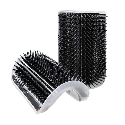 2 Pack Black Catnip Wall Massage Corner Brush for Long & Short Fur Cats and Kittens - Self Groomer Scratcher with Soft Comb
