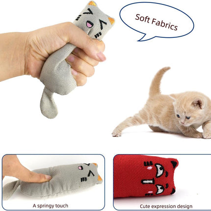 Soft Indoor Cat Toys Self Play Interactive Pillows Catnip Filled 5PCS Plush Kitten Teething Set Cute Kitty Chew Bite Resistant Cartoon Mouse Pet Supplies Gifts