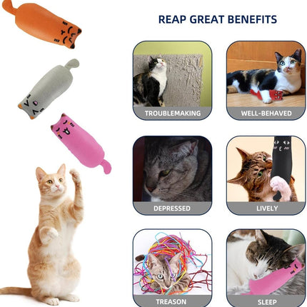 Soft Indoor Cat Toys Self Play Interactive Pillows Catnip Filled 5PCS Plush Kitten Teething Set Cute Kitty Chew Bite Resistant Cartoon Mouse Pet Supplies Gifts