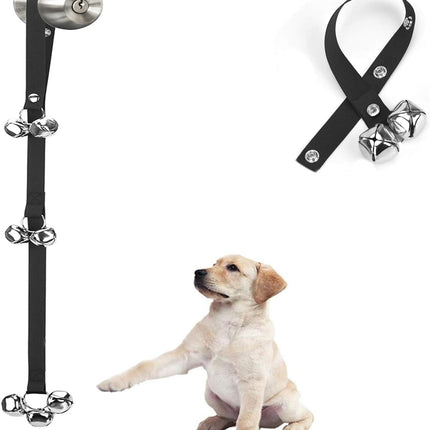 Upgraded Puppy Bells Dog Doorbells for Door Knob/Potty Training/Go Outside-Dog Puppies Dogs Doggy Doggie Pooch Pet Cat Lovers-Premium Quality-3 Snaps Length Adjustment Black; 1 Pack