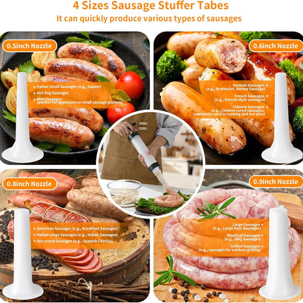 Manual Sausage Stuffer, Black, BPA-Free, Handheld with 4 Stuffing Tubes, for Hot Dogs and Bratwurst