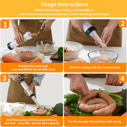 Manual Sausage Stuffer, Black, BPA-Free, Handheld with 4 Stuffing Tubes, for Hot Dogs and Bratwurst