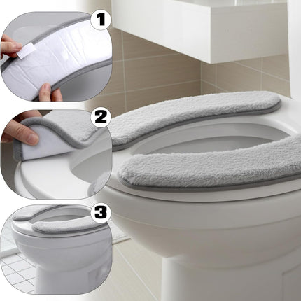2 PCS Thick and Elastic Toilet Seat Cushion Cover, Washable Soft Padded Toilet Seat Elongated, Easy Install with Double-Sided Hook and Loop Fastener, Seats Mat Cushions for Elderly, Seniors (Gray)