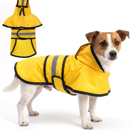 Dog Raincoat with Hood, Rain Jacket for Dogs Waterproof with Reflective Safety Hooded Slicker Poncho, Convenient Leash Hole & Adjustable Fit, Perfect for Small, Medium, and Large Dogs (Yellow M Size)