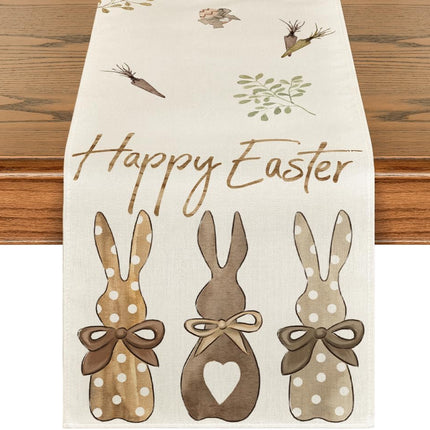 Carrots Rabbit Bunny Happy Easter Table Runner, Spring Summer Seasonal Holiday Kitchen Dining Table Decoration for Indoor Outdoor Home Party Decor 13 x 72 Inch