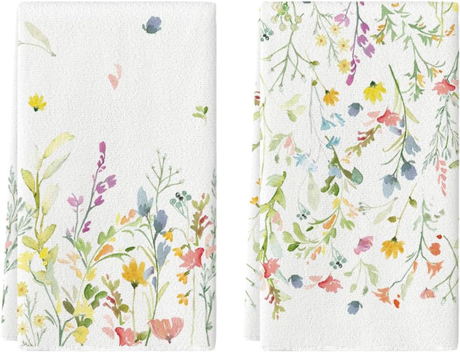 Wildflower Floral Spring Kitchen Towels Dish Towels 18x26 Inch Farmhouse Summer Decoration Hand Towels Set