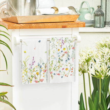 Wildflower Floral Spring Kitchen Towels Dish Towels, 18x26 Inch Farmhouse Summer Decoration Hand Towels Set of 2