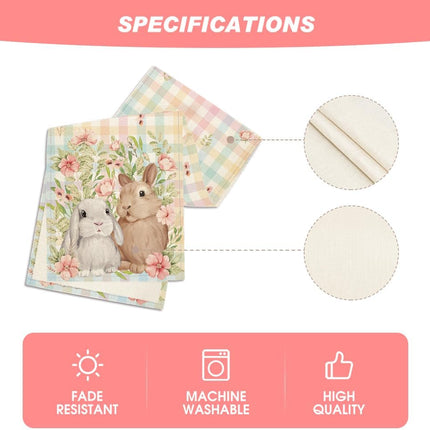 Bunny Rabbit Leaves Floral Easter Table Runner, Seasonal Spring Kitchen Dining Table Decoration for Home Party Decor 13x72 Inch