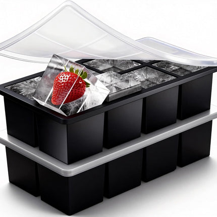 2-Pack Large Ice Cube Trays for Whiskey, Stackable & Easy-Release Silicone Square 2-inch Ice Cube Maker Mold with Lid for Freezer, Cocktail, Bourbon, Drinks