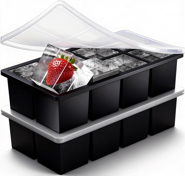 2-Pack Large Ice Cube Trays for Whiskey Stackable & Easy-Release Silicone Square 2-inch Ice Cube