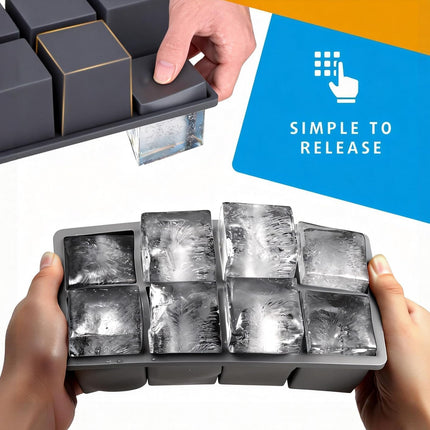 2-Pack Large Ice Cube Trays for Whiskey, Stackable & Easy-Release Silicone Square 2-inch Ice Cube Maker Mold with Lid for Freezer, Cocktail, Bourbon, Drinks