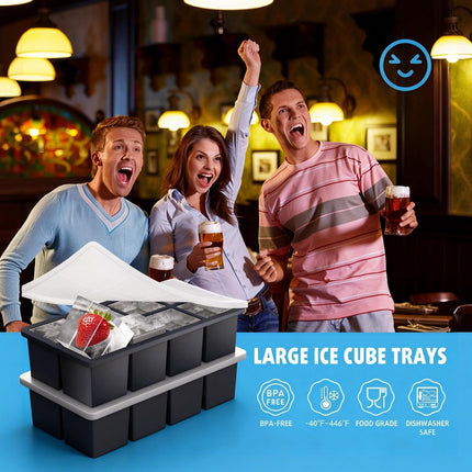 2-Pack Large Ice Cube Trays for Whiskey, Stackable & Easy-Release Silicone Square 2-inch Ice Cube Maker Mold with Lid for Freezer, Cocktail, Bourbon, Drinks