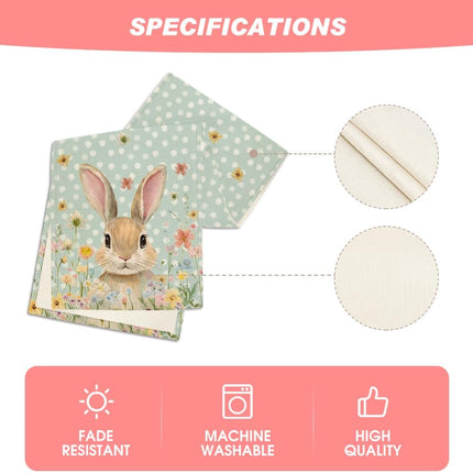 Bunny Rabbit Floral Polka Dot Happy Easter Table Runner,Seasonal Spring Kitchen Dining Table Decoration for Home Party Decor 13x72 Inch