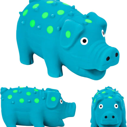 Squeaky Latex Grunting Pig Dog Toy, 4 Inch Small Blue Prank Gifts Puppy Chew Toys Rubber Squeeze Gift for Dogs