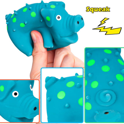 Squeaky Latex Grunting Pig Dog Toy, 4 Inch Small Blue Prank Gifts Puppy Chew Toys Rubber Squeeze Gift for Dogs