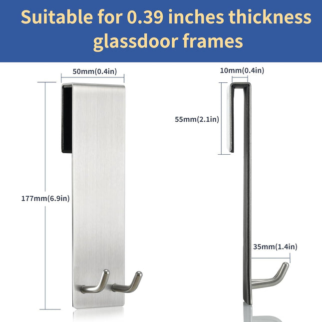 Shower Door Towel Hook Extended Length No Drilling & Adhesive Needed Stainless Steel Bathroom Hangers for – product detail