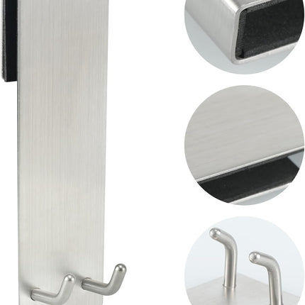 Shower Door Towel Hook Extended Length, No Drilling & Adhesive Needed Stainless Steel Bathroom Hangers for Frameless Shower Stall Wall