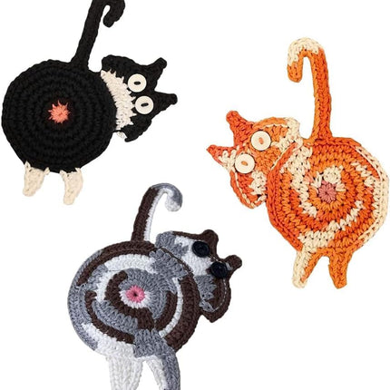 Drink Coaster | Cat Gifts for Cat Lovers,Fun Woven  Coasters,Cute Coffee Coaster for Home Decor Tabletop Protection Suitable for Kinds Cups (3PC)