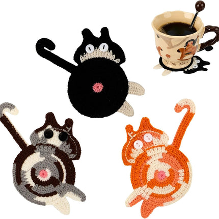 Drink Coaster | Cat Gifts for Cat Lovers,Fun Woven  Coasters,Cute Coffee Coaster for Home Decor Tabletop Protection Suitable for Kinds Cups (3PC)