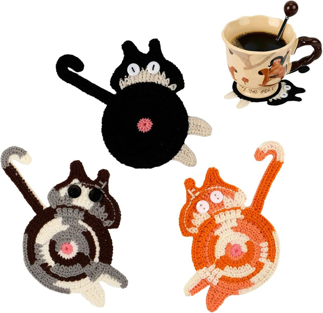 Drink Coaster Cat Gifts for Cat Lovers Fun Woven Coasters Cute Coffee Coaster for Home Decor Tabletop – product detail