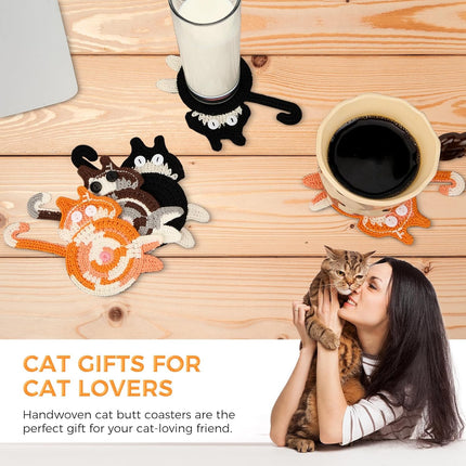 Drink Coaster | Cat Gifts for Cat Lovers,Fun Woven  Coasters,Cute Coffee Coaster for Home Decor Tabletop Protection Suitable for Kinds Cups (3PC)