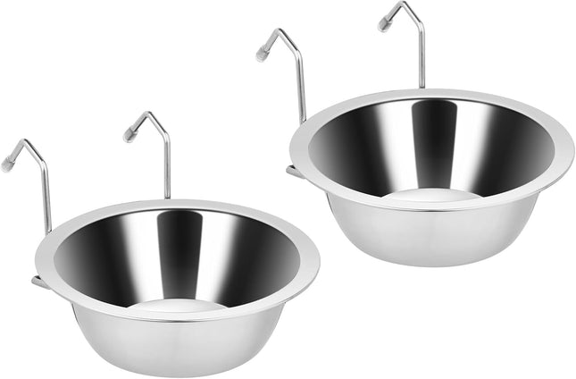 2PCS Kennel Water Bowl Hanging Stainless Steel Puppy Bowls for Small Dog Cage Kennel Crate Catio