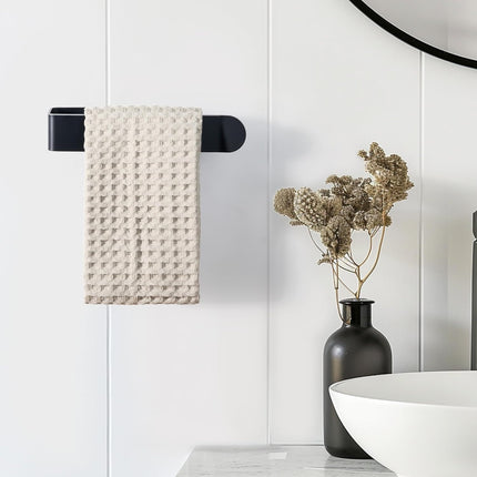 8 Inch Hand Towel Holder, Self Adhesive Towel Bar for Bathroom, Rustproof Aluminum U-Shape Towel Rack Stick on Wall, Black