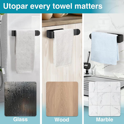 8 Inch Hand Towel Holder, Self Adhesive Towel Bar for Bathroom, Rustproof Aluminum U-Shape Towel Rack Stick on Wall, Black