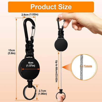 Retractable Keychain 3 Pack Heavy Duty Carabiner Badge Holder Badge Reel ID Holder with Steel Cord Extendable Key Ring