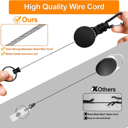 Retractable Keychain 3 Pack Heavy Duty Carabiner Badge Holder Badge Reel ID Holder with Steel Cord Extendable Key Ring