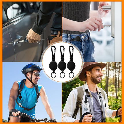 Retractable Keychain 3 Pack Heavy Duty Carabiner Badge Holder Badge Reel ID Holder with Steel Cord Extendable Key Ring