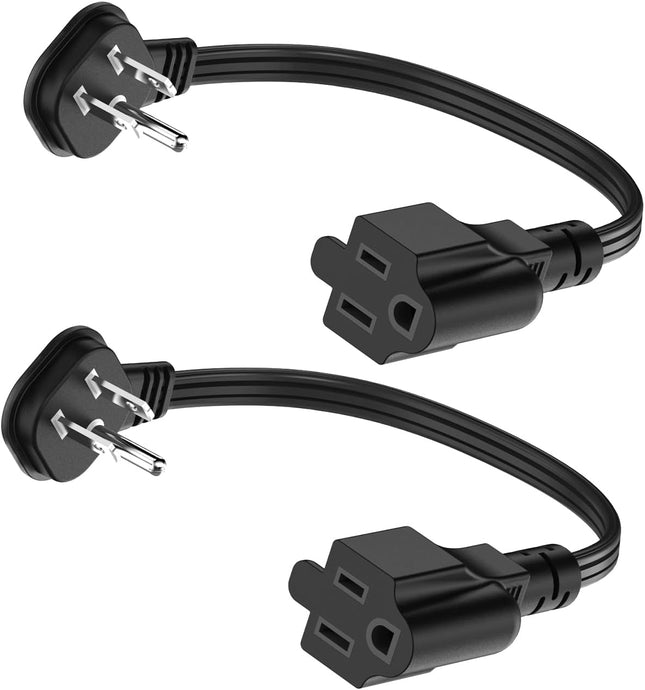 Flat Plug 1Ft Short Extension Cord 90-Degree Plug Low Profile Power Adapter 3-Prong Indoor Grounded Small