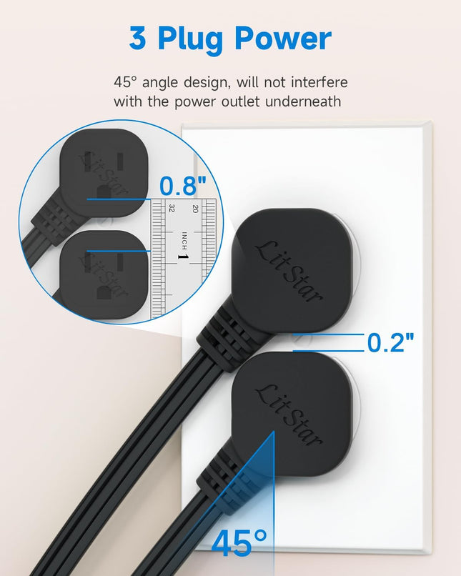 Flat Plug 1Ft Short Extension Cord 90-Degree Plug Low Profile Power Adapter 3-Prong Indoor Grounded Small – product detail