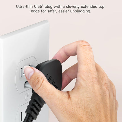 Flat Plug 1Ft Short Extension Cord, 90-Degree Plug Low Profile Power Adapter, 3-Prong Indoor Grounded Small Extension Cord Black 16AWG 13A 1625W 2 Pack