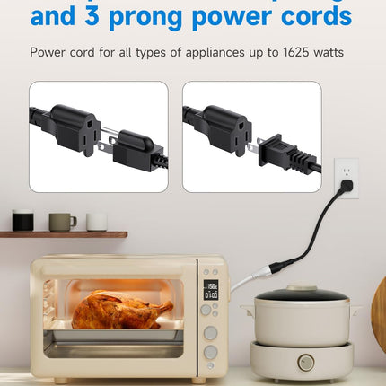 Flat Plug 1Ft Short Extension Cord, 90-Degree Plug Low Profile Power Adapter, 3-Prong Indoor Grounded Small Extension Cord Black 16AWG 13A 1625W 2 Pack