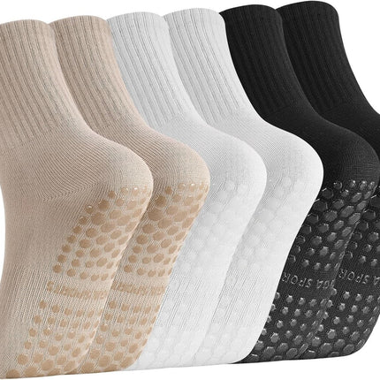 3 Pairs Non Slip Pilates Socks with Grips for Women, Yoga Grip Socks for Yoga, Barre, Dance, Ballet, Fitness