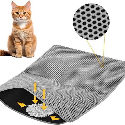 Cat Litter Mat ，60x45cm Double-Layer Honeycomb Design, Waterproof & Urine-Proof, Traps Litter to Keep Floors Clean(Gray)
