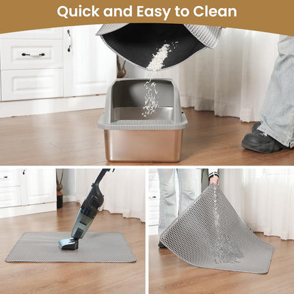 Cat Litter Mat ，60x45cm Double-Layer Honeycomb Design, Waterproof & Urine-Proof, Traps Litter to Keep Floors Clean(Gray)