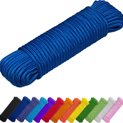 Rope – 90 Feet x 1/4 Inch (7mm) – Blue – Strong All-Purpose Utility Rope – Camping, Crafting, Flag Pole, Indoor & Outdoor – Polypropylene Nylon Poly Lightweight Diamond Braided Cord