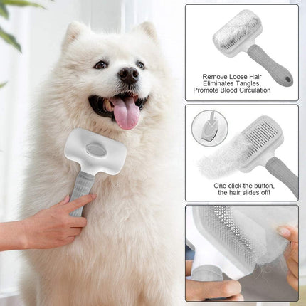 Cat Dog Brush for shedding,Pet Grooming Brush for Cats Dogs Massage,Shedding Brush for Short or Long Hair,Self Cleaning Slicker Brush,Easy to Removes Loose Undercoat, Tangled Hair (grey)